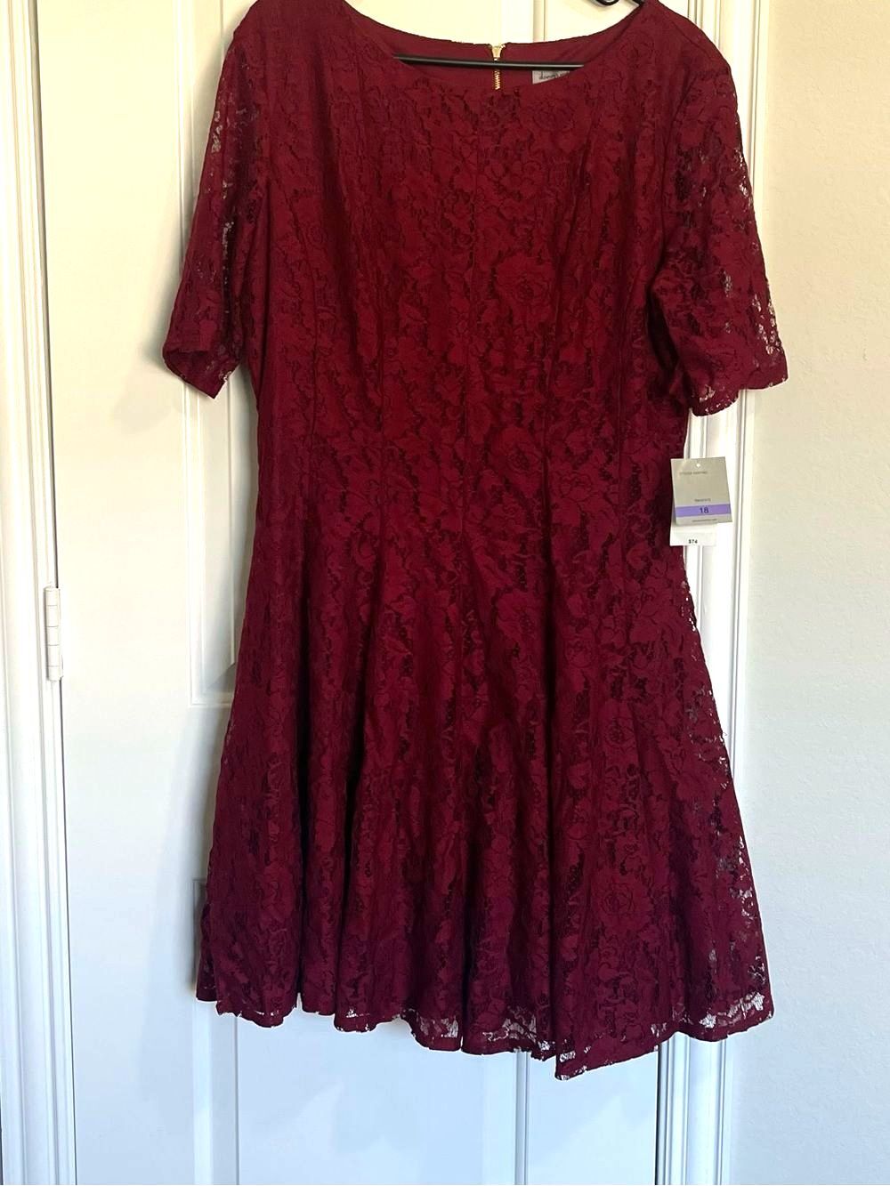 Danny & Nicole Burgundy Romantic Lace Fit-and-Flare Semi-Formal Party Dress 18